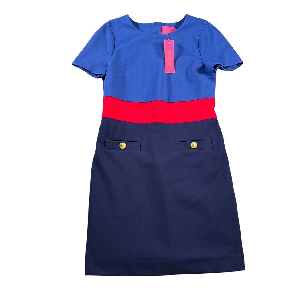 Lilly Pulitzer Emmerson Short Sleeve Shift Dress Alba Blue Colorblock Size 6 NWT